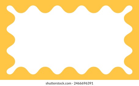 Zigzag wave curve edge frame. Wavy scalloped rectangle border. Doodle drawn rectangle picture frame. Empty text box. Funky zigzag design element. Vector illustration isolated on white background.