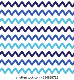 Zigzag wave horizontal vector seamless pattern. Brush drawn.
