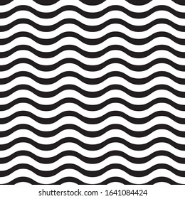 Zigzag wave lines. Seamless pattern. Repeating jagged striped motive. Waves texture. Simple classic background for surface prints. Retro style for vintage design. Black and white backdrop. Vector 