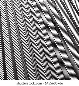 Zig-zag wavy lines. Optical art background. Wave design black and white. Digital image with a psychedelic stripes. Vector illustration