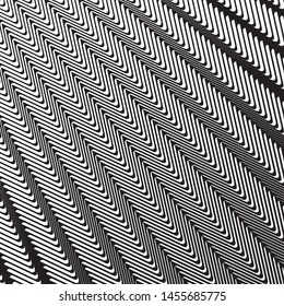 Zig-zag wavy lines. Optical art background. Wave design black and white. Digital image with a psychedelic stripes. Vector illustration