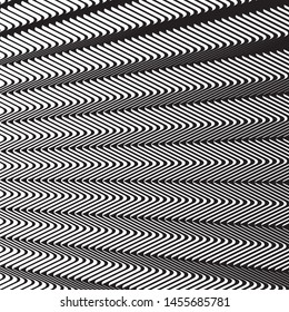 Zig-zag wavy lines. Optical art background. Wave design black and white. Digital image with a psychedelic stripes. Vector illustration