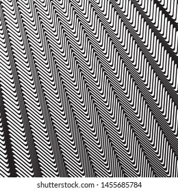 Zig-zag wavy lines. Optical art background. Wave design black and white. Digital image with a psychedelic stripes. Vector illustration