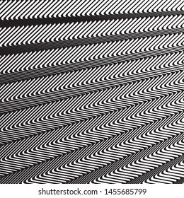 Zig-zag wavy lines. Optical art background. Wave design black and white. Digital image with a psychedelic stripes. Vector illustration