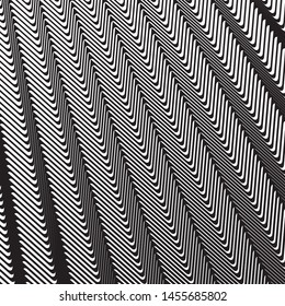 Zig-zag wavy lines. Optical art background. Wave design black and white. Digital image with a psychedelic stripes. Vector illustration