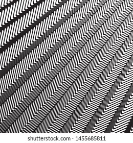 Zig-zag wavy lines. Optical art background. Wave design black and white. Digital image with a psychedelic stripes. Vector illustration