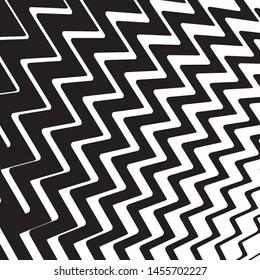 Zigzag wavy lines. Psychedelic stripes Black on white color Vector illustration Optical art background.