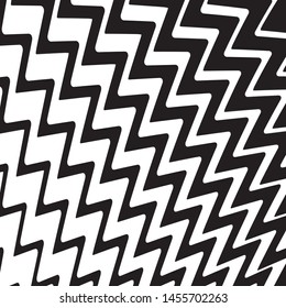 Zigzag wavy lines. Psychedelic stripes Black on white color Vector illustration Optical art background.