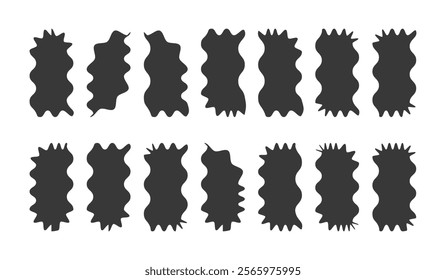 Zigzag wavy wrinkles geometric shapes silhouettes set, Abstract scallop shapes for label sticker design, vector illustration.