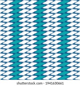 Zigzag weave knit vector seamless pattern background. Blue white stripe effect herringbone backdrop. Alternating columns of woven ikat chevrons. Faux fabric texture. All over print for summer, beach