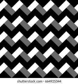 Zigzag weaving lines. Herringbone motif. Jagged blocks and stripes. Seamless surface pattern design with rectangles tessellation and triangular waveform curves ornament. Mosaic tiling wallpaper.