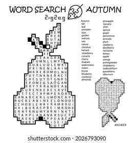 Zigzag Word Search Crossword Puzzle. Pear. Fruit. Words Go Right, Left, Down, Up, At Right Angles, Letter Used Only Once. Black, White Educational Activity Page. Worksheet. Game For Kids, Adults