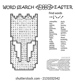 Zigzag Word Search Puzzle With Tulip. Spring. Words Go Right, Left, Down, Up, At Right Angles, Letter Used Only Once. Find Words. Logic Game For Learning English. Worksheet For Kids Or Adults.