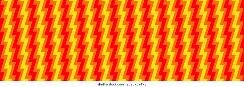 Zigzag yellow, red and orange seamless pattern. Broken stripes in the form of lightning. Endless thunder bolt lines bg. Simple vector illustration 