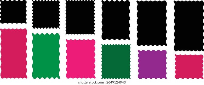 Zigzag,red of black scallop edge, scalloped frame set. Geometric wavy stickers. Abstract edge rectangle shape collection. graphic design elements for decoration, banner shape frame with red	
