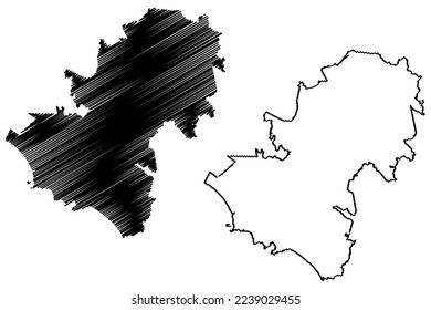 Zihuatanejo de Azueta municipality (Free and Sovereign State of Guerrero, Mexico, United Mexican States) map vector illustration, scribble sketch map