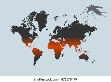 (Zika / Dengue) Mosquito disease and world map (Vector Design)