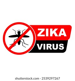 Vector de la etiqueta de alerta del virus del Zika. Detengan las señales de mosquitos que muestran protección contra el virus del Zika y la Ilustración vectorial del paludismo aisladas en blanco
