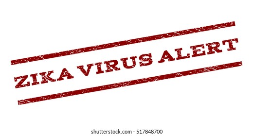 Zika Virus Alert watermark stamp. Text caption between parallel lines with grunge design style. Rubber seal stamp with dirty texture. Vector dark red color ink imprint on a white background.