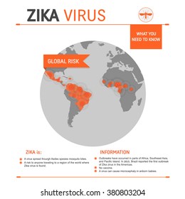 Zika virus global risk concept  vector infographics with affected areas and place for text isolated on white background.