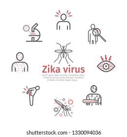 Zika Virus line icon Infographics. Symptoms, Vector signs for web graphics.