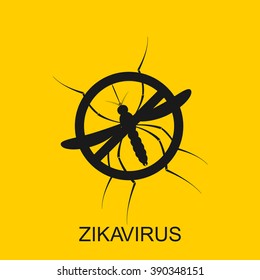 Zika virus logo. Mosquito icon bite alert. Aedes Aegypti isolated on yellow background. Vector illustration