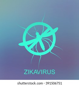 Zika virus logo. Mosquito icon bite alert. Aedes Aegypti isolated on blue background. Vector illustration