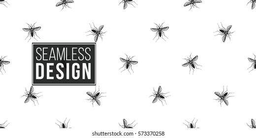 Zika virus malaria alert. Hand drawn graphic sketch infected mosquito on white background. Signaling seamless pattern ideas for informational and institutional sanitation