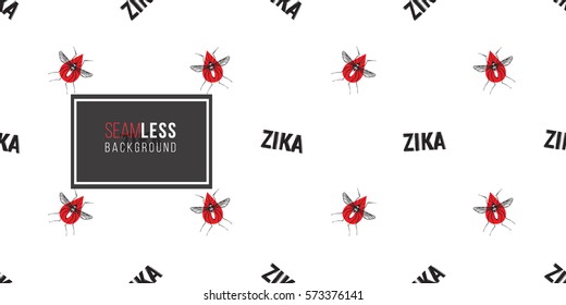 Zika virus malaria alert. Hand drawn blood drop mosquito and zika inscriptions on white background.