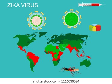 Zika virus spread and  infograpcic world map vector illustration