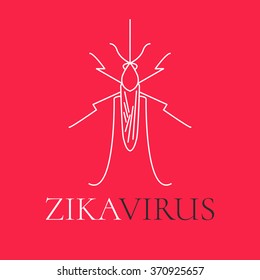 Zika virus symbol made in line style on red background. Mosquito linear icon for pest control companies. Isolated vector illustration.