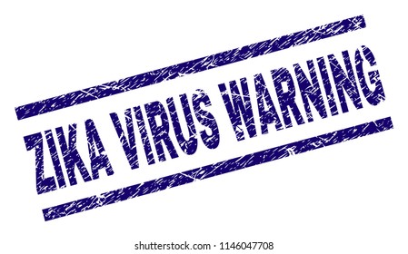 ZIKA VIRUS WARNING seal print with scratced style. Blue vector rubber print of ZIKA VIRUS WARNING text with grunge texture. Text tag is placed between parallel lines.