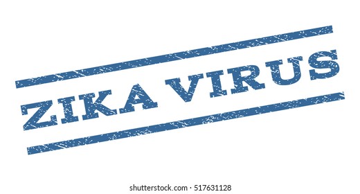 Zika Virus watermark stamp. Text caption between parallel lines with grunge design style. Rubber seal stamp with dirty texture. Vector cobalt blue color ink imprint on a white background.