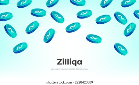 Zilliqa (ZIL) coin falling from the sky. ZIL cryptocurrency concept banner background.
