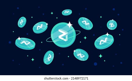 Zilliqa (ZIL) coins falling from the sky. ZIL cryptocurrency concept banner background.
