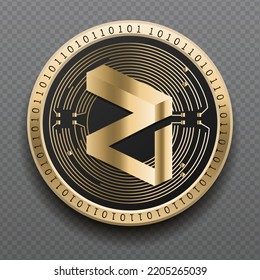 Zilliqa (ZIL) cryptocurrency golden coin isolated in transparent background. Virtual currency token symbol vector illustration based on cryptography and block chain technology.