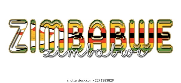 ZIMBABWE 3d light bulb alphabet with gold frame isolated on white background. gold glossy dripping  font. Vector illustration.