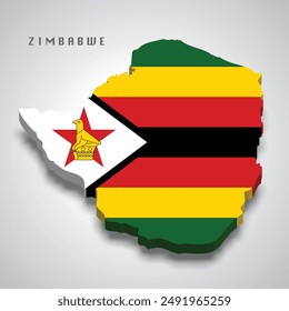 Zimbabwe 3d map with national flag on grey background