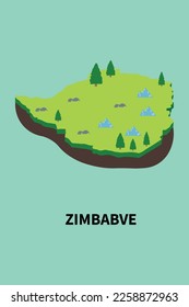 Zimbabwe 3D map with Trees mountains and clouds illustration.eps 10 