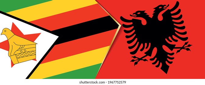 Zimbabwe and Albania flags, two vector flags symbol of relationship or confrontation.