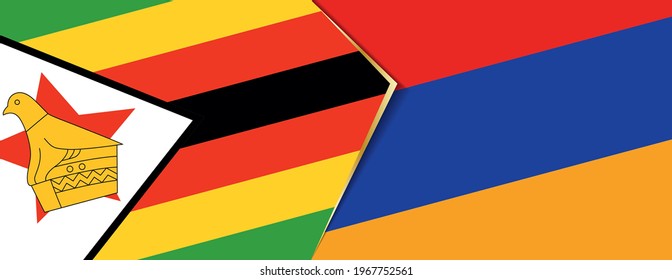 Zimbabwe and Armenia flags, two vector flags symbol of relationship or confrontation.