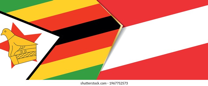 Zimbabwe and Austria flags, two vector flags symbol of relationship or confrontation.