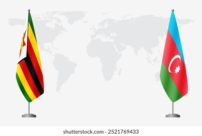 Zimbabwe and Azerbaijan flags for official meeting against background of world map.