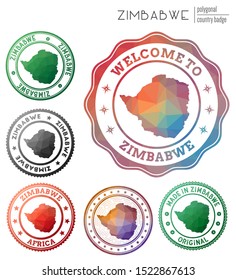 Zimbabwe badge. Colorful polygonal country symbol. Multicolored geometric Zimbabwe logos set. Vector illustration.