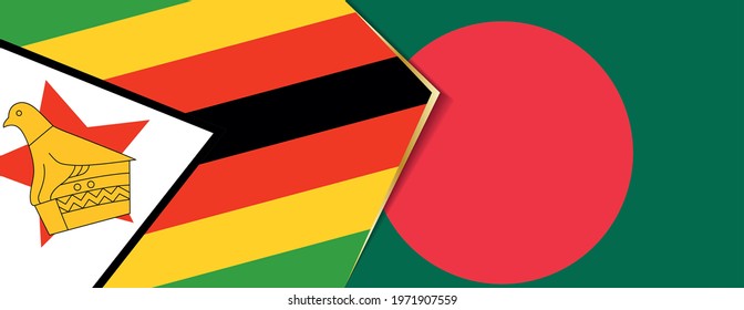 Zimbabwe and Bangladesh flags, two vector flags symbol of relationship or confrontation.