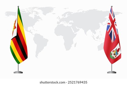 Banderas de Zimbabue y Bermudas para reunión oficial con antecedentes del mapa mundial.