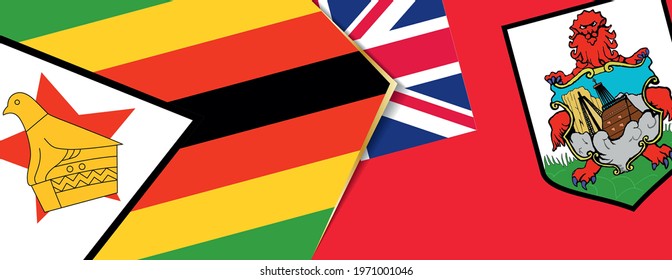 Zimbabwe and Bermuda flags, two vector flags symbol of relationship or confrontation.