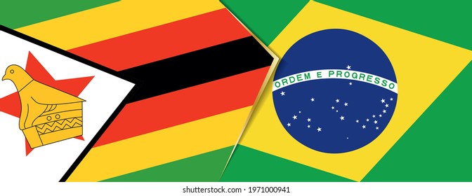 Zimbabwe and Brazil flags, two vector flags symbol of relationship or confrontation.