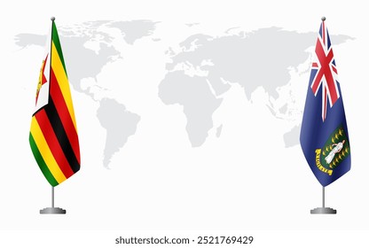 Zimbabwe and British Virgin Islands flags for official meeting against background of world map.