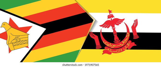 Zimbabwe and Brunei flags, two vector flags symbol of relationship or confrontation.